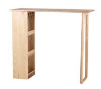Table de bar moderne en bois de frêne massif avec étagère de rangement intégrée, table haute en bois clair naturel pour bar, café