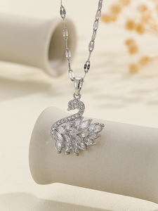 Collar con Colgante de Cisne Rosa Púrpura con Circonitas y Baño de Oro, Elegante y Brillante, Cadena para Clavícula, Joyería de Moda para Mujer - Product Image 4