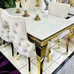 Ensemble <span class=keywords><strong>de</strong></span> <span class=keywords><strong>salle</strong></span> à <span class=keywords><strong>manger</strong></span> en métal Runwood, cadre argenté, plateau en marbre, table <span class=keywords><strong>de</strong></span> <span class=keywords><strong>salle</strong></span> à <span class=keywords><strong>manger</strong></span> avec 6, <span class=keywords><strong>8</strong></span> ou 10 chaises, mobilier <span class=keywords><strong>de</strong></span> luxe pour cuisine et restaurant - Product Image 6