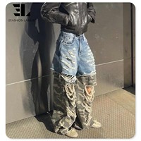 LARSUR Usine personnalisée Délavage Convertible Cargo Jeans Patch Camo Pantalon Patchwork Multifonctionnel Double Couche Damage Jeans