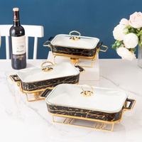 Ensemble de réchauds de buffet de luxe modernes en céramique dorée écologiques YUANHE, motif personnalisé, non toxique, durable