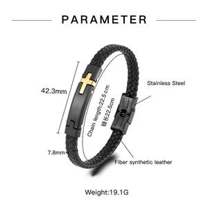 Pulsera de Cuero para Hombre, Diseño Cruzado, Clásica, Chapada en Oro y Azul, de Acero Inoxidable, 21 cm, Hecha <span class=keywords><strong>a</strong></span> <span class=keywords><strong>Mano</strong></span>, Regalos de Navidad para Hombre - Product Image 6
