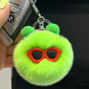 Cute Cartoon Soft Pom Pom Fluffy Puff Ball Woolen Weaving Plush Keychain Plush Keychains Product Category