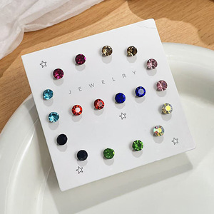 Fashion Jewelry Earring Studs Set Colorful Zircon <b>Round</b> Shape Steel <b>Post</b> Zinc Alloy Gift Occasion Yiwu Origin - Product Image 2