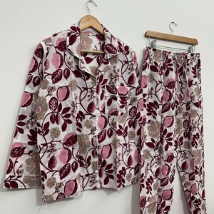 Pijamas de Algodón con Estampado Floral de 2 Piezas para Mujer, Manga Larga, Cuello Camisero, Ropa de Dormir Informal para Primavera - Product Image 2