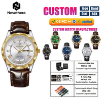 Montre à quartz pour homme 615, lunette sertie de diamants, bracelet en cuir, double calendrier, lumineuse, étanche 30 m, montre de luxe pour homme, montre-bracelet pour homme