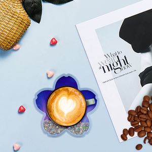 Sakura en forme de bling acrylique personnalisé liquide tasse caboteur <span class=keywords><strong>roman</strong></span> Silicone liquide paillettes tapis Pad jus cadeau d'affaires promotionnel - Product Image 5