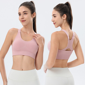 Sujetador deportivo sin aros de talla grande con soporte alto, ecológico, espalda en forma de I, cuello redondo, transpirable, sin costuras, estilo racerback, ajustable - Product Image 4