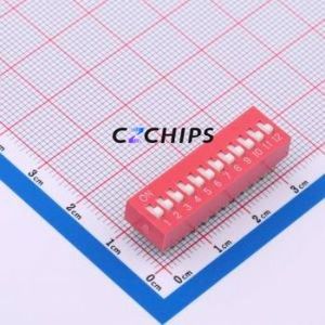 DS-12-R-T DIP Switch Through hole Component (THT),P=2.54mm Switch Flat Toggle, Raised Type Single Pole Single Throw 12 2.54mm - Product Image 1