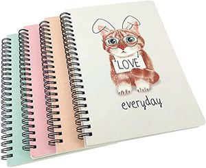4 Pack A5 Spiral <strong>Notebook</strong> Journal Ruled Sketch Book Notepad Diary Memo Planner A5 Size(8.3X5.7&quot;) &amp; <strong>80</strong> <strong>Sheets</strong> (Cartoon - Product Image 1