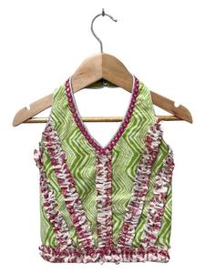เสื้อทวิชาผ้าฝ้ายทอแขนกุดพิมพ์ลายพร้อมเลเฮนกาพิมพ์ลาย-สีเขียวมะกอกและสีชมพู - Product Image 1