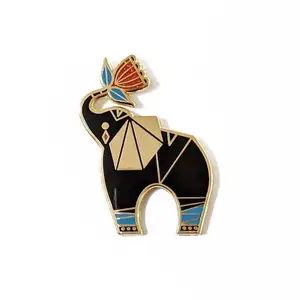 Factory custom design animal elephant with flower badges cheap metal glitter soft hard enamel printing lapel pin for clothing