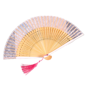 Hermoso Abanico de Bambú Retro de Alta Calidad, Tallado y Pintado con Diseño de Arte Folclórico, Plegable, con Encaje, Tema de Boda, Origen Hunan - Product Image 1