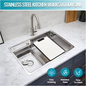 Fregadero <span class=keywords><strong>de</strong></span> Cocina Individual Grande <span class=keywords><strong>de</strong></span> Estilo Japonés <span class=keywords><strong>de</strong></span> 75x48cm, Acero Inoxidable 304 con Textura <span class=keywords><strong>de</strong></span> Grano <span class=keywords><strong>de</strong></span> Arroz <span class=keywords><strong>de</strong></span> 1.8mm <span class=keywords><strong>de</strong></span> Grosor, Fregadero <span class=keywords><strong>de</strong></span> Montaje Superior - Product Image 3