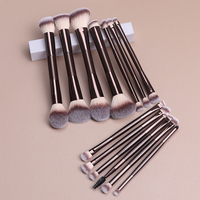 13 Buah Set Kuas Makeup Dua Sisi dengan Bulu Sintetis Lembut, Pegangan Logam, Tas Kosmetik untuk Wajah dan Mata