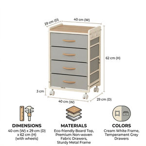 Table de chevet avec roulettes, table de chevet avec panneau perforé, table de chevet pour chambre à coucher, table d'appoint à 3 niveaux avec tiroirs en tissu - Product Image 6