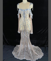 Ocstrade Dance Performance Wear Voir à travers des robes de soirée occidentales blanches métalliques Robe à pampilles à franges en strass et paillettes scintillantes