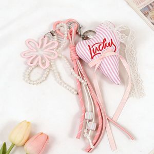Lace Bow Embroidered Letter Heart Pendant Pearl Chain Bag Charm Keycharm for Women - Product Image 5