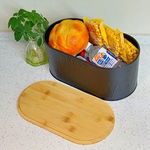 Boîte de rangement pour pain en acier inoxydable avec couvercle en bambou, 33.5x17.6x15cm, récipient alimentaire de cuisine pour le pain et les collations - Product Image 4