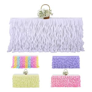 Falda de Mesa de Chifón al por Mayor, Diseño Rectangular de 6 pies en Color Champán para Bodas - Product Image 3