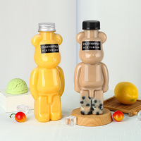 500ML Forme D'ours Transparent PET Lait Thé Boisson Froide Bouteille En Aluminium Bouchon Jetable c