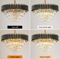 JACKSUN Lustre de Luxe Rond en Fer Doré et Noir avec Cadre en Verre Transparent, Luminaire Suspendu Moderne à 5 Niveaux, pour Hôtel et Salon