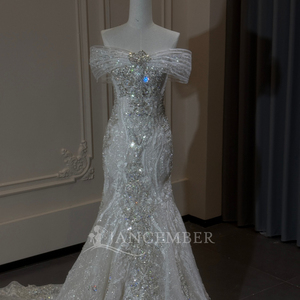 Xs308 Romantic Mermaid <b>Wedding</b> Dress Crystal Beaded Peplum Lace Train Bridal Gown For Beach Ceremony Jancember - Product Image 6