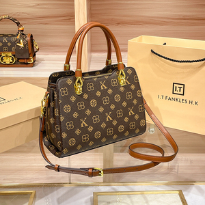 Women's <strong>Designer</strong> PVC Leather Large Capacity <strong>Handbag</strong> with <strong>Chains</strong> Zipper Closure and Two Handles-Portable Bag - Product Image 2