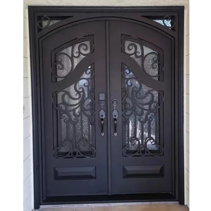 High Quality Luxury Design Exterior Main Entrance Entry Front French Wrought Iron Doors