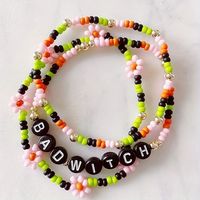3 buah/set gelang manik-manik buatan tangan untuk desain perhiasan bunga huruf Inggris tumpuk banyak lapisan trendi lintas batas Halloween