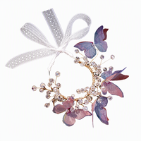 Corsage de poignet Papillon Féerique, Bracelet de poignet en perles de cristal, Fleur de poignet réglable en organza pour demoiselle d'honneur et mariage