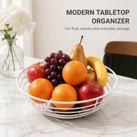 Panier à fruits en fil métallique avec base en bois, bol de rangement pour légumes sur comptoir de cuisine, organisateur de fruits et de collations