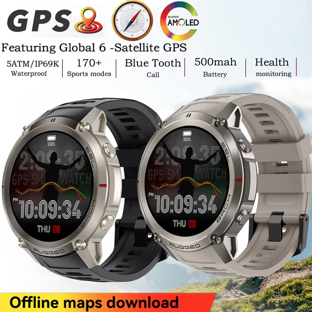 Global Six Satellite GPS Positioning 1.43 Inch HD AMOLED Screen 5ATM Grade Waterproof 2026 Men Outdoor Smart Watch