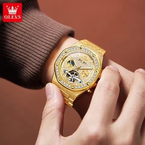 Olevs 9805 Sang Trọng Hollow Tourbillon Tự Động Người Đàn Ông Cơ Khí Vàng Đồng Hồ Không Thấm Nước Thép Không Gỉ Người Đàn Ông Của Kim Cương Quay Số Đồng Hồ - Product Image 6