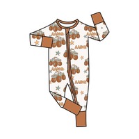 Pyjama en bambou personnalisé pour bébés, 220 GSM, avec fermeture éclair bidirectionnelle, logo estampé à chaud, manches longues, pour enfants