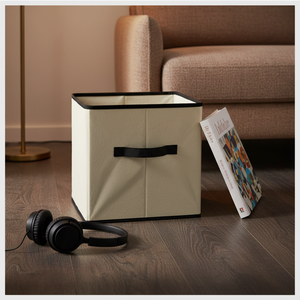 <span class=keywords><strong>Panier</strong></span> <span class=keywords><strong>de</strong></span> rangement pliable léger avec poignée en tissu beige pour chambre, buanderie, placard, étagère, jouets, vêtements et livres - Product Image 1