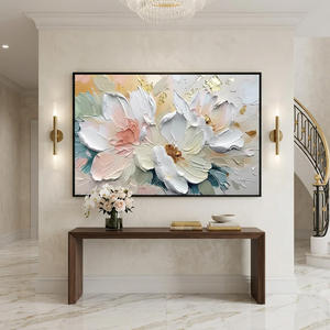 Pintura al Óleo Minimalista de Peonía Rosa Dorada, Arte Floral Impasto, Pintura a Mano sobre Lienzo Texturizado, Decoración de Pared Contemporánea - Product Image 4