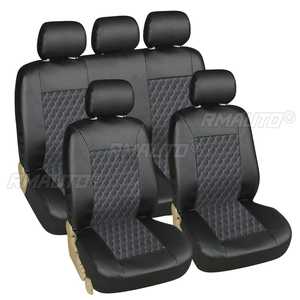 9 pièces, housse de siège avant complète pour 5 places, coussin gris/noir en cuir PU, housse de siège imperméable universelle pour BMW E46/Honda/Ford - Product Image 2