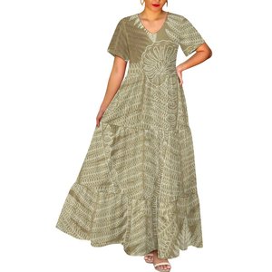 Factory Outlet Puakenikeni Design tribale profondo scollo a V Casual elegante da donna abito lungo da sera Sexy - Product Image 5