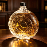 Bouteille en verre ronde gaufrée personnalisée en usine de 500 ml, motif en relief unique, bouteille en verre pour spiritueux, vodka, gin, tequila, whisky