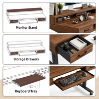 Grand cadre de bureau électrique réglable en hauteur de 55 pouces, marron, avec tiroir, pour bureau, maison, chambre