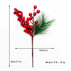 Décorations de Noël artificielles : brindilles de fleurs rouges, cônes de pin, branches de houx et neige artificielle pour les fêtes - Product Image 5