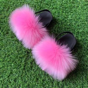 Dropshipping 2026 – Pantoufles de luxe en vraie fourrure rose avec strass pour femme – Vente en gros - Product Image 2