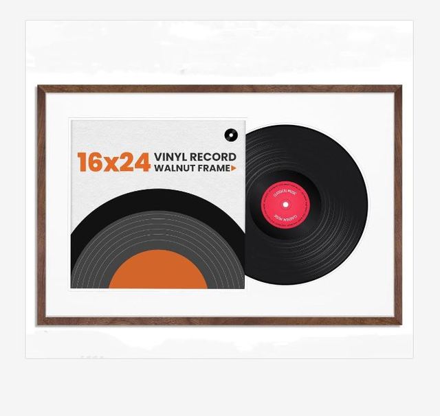 Custom Vinyl Record Display Frame 24 X 16 Inches Walnut Wood Vinyl Frame Display, Double Groove Record Album Frame