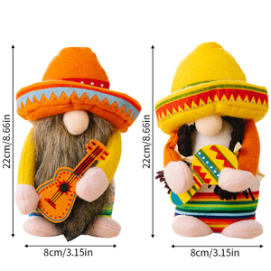 Décoration de Noël : Figurine sans visage de vieil homme mexicain avec chapeau de paille, couple de gnomes, instrument de musique, ornement de poupée sans visage - Product Image 4