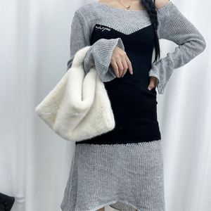 For Women's Fashion Fluffy Fur Small Wrist Handbag New Design Custom Logo Zipper Pillow Shape Strapless <b>20L</b> Polyester - Product Image 4