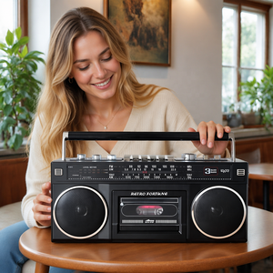 REPRODUCTOR DE MÚSICA RETRO FORTUEN HXD-P6, GRABADOR, REPRODUCTOR DE CÁRTELES TF, REPRODUCTOR DE CÁSSETES, RADIO FM AM SW, BOOM BOX - Product Image 1