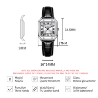 Montre pour femme SK Fashion en cuir noir et acier inoxydable, cadran carré à quartz, prête à être expédiée