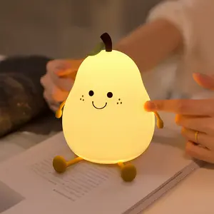 Hot cute pat lamp Rechargeable Silicone Children's Night Lights, led pear night light bedroom sleep bedside silicone lamp gifts