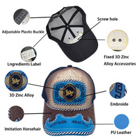 Gorra de béisbol unisex con logo 3D de metal estilo occidental, estampada en serigrafía, de mezclilla, lona, jersey y malla, a la moda para exteriores.